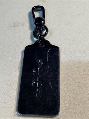 Coach Silver blue Rectangular Metal Tag Keychain with Clip
